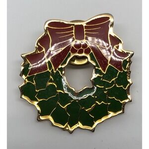 Christmas Wreath Lapel Pin Brooch Green And Red Enamel Holiday Pin Gift Creation